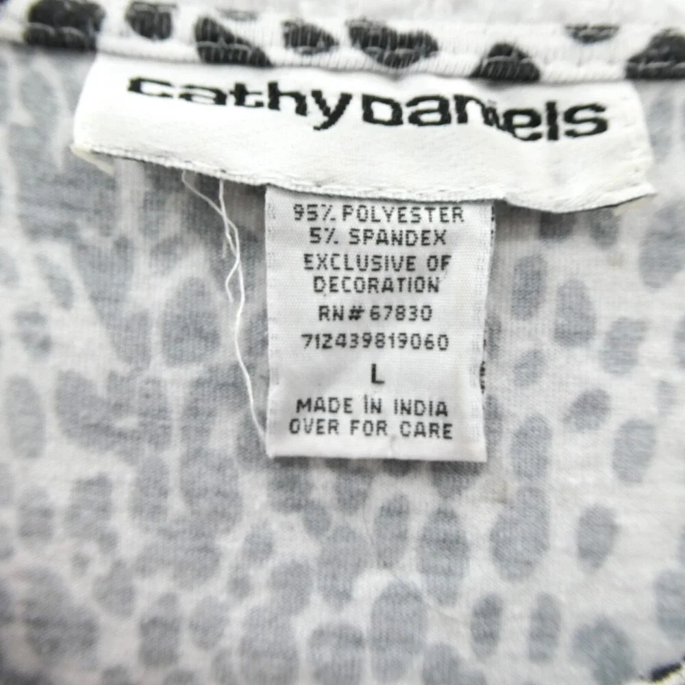 Cathy Daniels Sweater Large Womens Black White Spotted Tight Knit Long‎ Sleeve